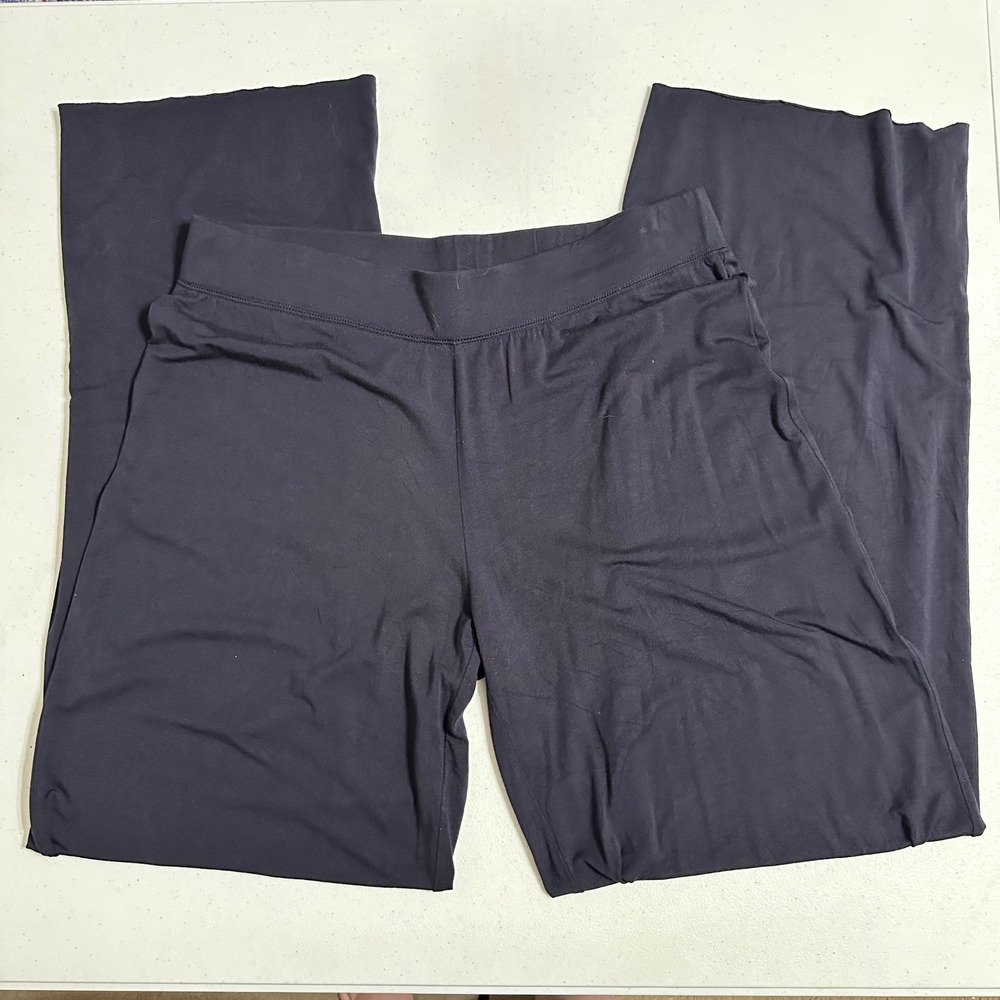 Adrienne Vittadini High Rise Wide Leg Comfy Lounge Pants Navy Blue Minimalist L